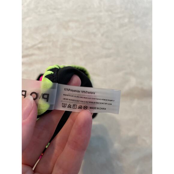 NWT POPVIL High Waisted Cut Cheeky Two Piece Swimsuit Medium Black Neon Shell - Picture 10 of 14